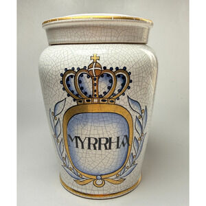 Vintage Herr Fayence Crackle Glaze Apothecary Jar Myrrha Myrrh Western Germany